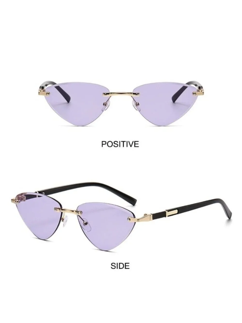 Cat Eye Retro Triangle Light Purple Lenses Sunglasses Gold & Black Arms
